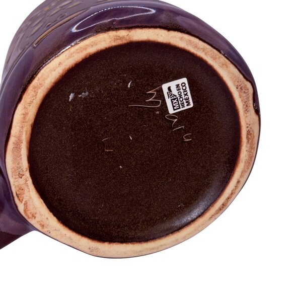 Vintage Mara Handcrafted Ceramic Owl Mug Brown & Purple 12 oz Made In Mexico - Picture 5 of 5